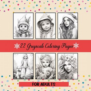 Cute Darling Baby Gnome Girl, Greyscale Coloring Pages for Adults and Teenagers, Printable Instant Download - Etsy