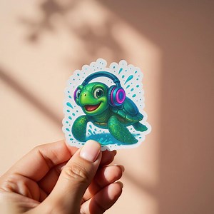 Turtle Sticker, Cute Turtle Decal, Turtle With Headphones Decal, Cartoon Animal Sticker, Laptop Decal, Water Bottle Sticker, Gift Idea - Etsy