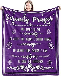 Serenity Prayer Blanket, Recovery Addiction Gift for Men and Women - Bible Verse Inspirational Scripture - 60"x50"