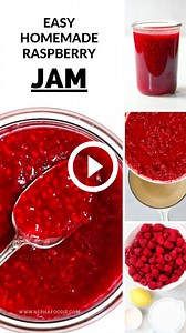 A simple fresh homemade raspberry jam - perfect for beginners and those wanting a super-simple, practically foolproof method! https://www.alphafoodie.com/easy-homemade-raspberry-jam-recipe/ #raspberries #raspberryjam #homemadejam #jammaking | AlphaFoodie