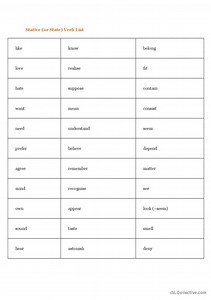 Stative Verbs list 