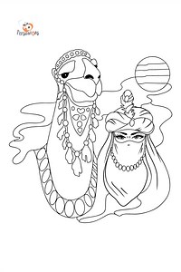 Camel and girl - Camels coloring pages for Adults online