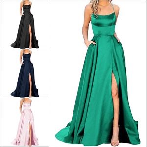 [Hot Item] Spaghetti Straps Bridesmaid Dress Colorful Satin Evening Gowns N26