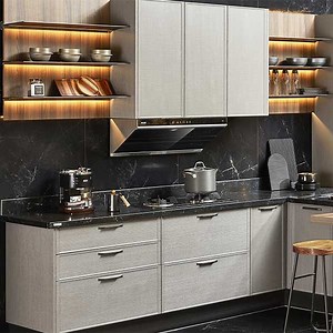 [Hot Item] Eco-Conscious Grey L-Shaped PVC Kitchen Cabinets for Longevity and Style