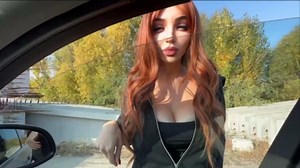 Getting Blowjob while Driving from Busty Redhead Teen