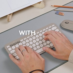 Make a statement with every keystroke and click. Your productivity companions now in two new colors! K380 Keyboard and M350 Pebble Mouse now available in Sand and Lavender Lemonade. Color your workspace today! | Thinking Tools, Inc. | Facebook