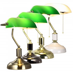[Hot Item] Retro Hotel Reading Decorative Nordic Study Gold Modern LED Glass Classic Satin Brass Traditional Banker Bank Lamp Antique Style Emerald Green Glass Desk Light