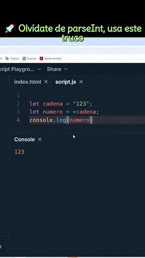 🚀 Olvídate de parseInt, usa este truco en javascript #programacionweb #desarrolloweb #programacionweb #html #javascript | Progamacion web