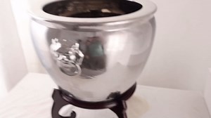Large Shiny Silver Decorative Chinese Porcelain Cachepot Planter for Home and Garden