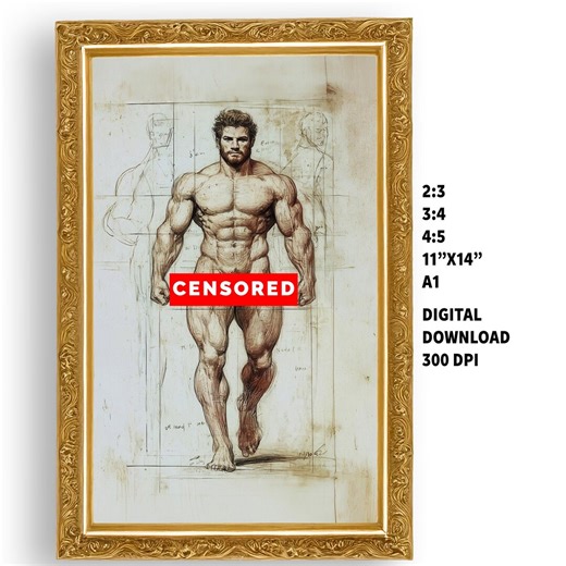 Nude Art Print: Renaissance Vintage Male Figure Study - Digital Download - Etsy