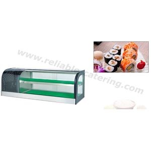 [Hot Item] Commercial Counter Top Sushi Display Showcase with 2-Tier Adjustable Shelves, Built-in Refrigeration System, and Tempered Glass Doors for Seafood and Sushi Cont