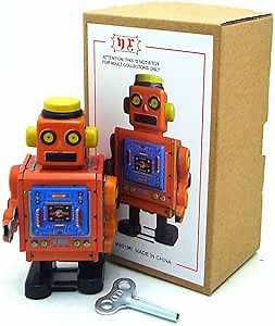 Charmgle MS519 Retro Tin Toy Robot Wind-Up Toy Photography Prop Decoration Novelty Gifts Adult Collection (Orange)
