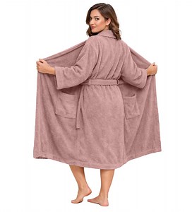 Dan River Bathrobe for Men and Women One Size Lightweight Cotton Terry Cloth Robe - Dusty Rose