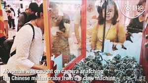 Crab claw machine victory: woman beats machine and snatched ten live crabs When October comes, people living in east China start to crave for a specialty cuisine, the Chinese mitten crab. A live-crab claw machine hence was placed in a department store in Hangzhou, east China's Zhejiang province, as a novel way to attract more customers. A woman was caught on camera snatching ten Chinese mitten crabs from the claw machine. The woman, an enthusiastic player who frequently visited claw machines, sa