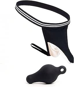 Anal Plug Men's Underwear Thong Small Bag Design Black N28 (Combination D, 32-36)