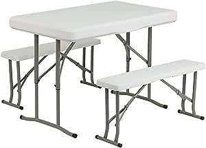 Offex Plastic Folding Table and Bench Set