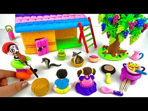 How to make air dry clay miniature village house, kitchen set, snake | DIY clay craft tutorial