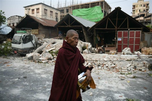 Tears, prayers in search for monks trapped by Myanmar quake