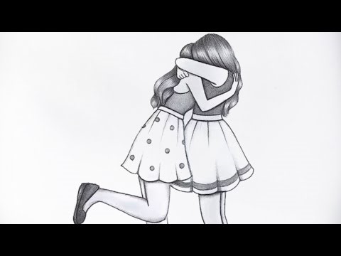 How to draw two friends Hugging each other /Best Friends pencil sketch toturial / Easy Bff drawing