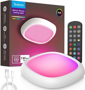 Tedmos IP54 Waterproof Shower Lights RGB, 12000mAh Rechargeable Ceiling Light Motion Sensor, Battery Operated Wireless LED Overhead Lighting with Remote No Wiring for Inside Shower Bathroom Closet