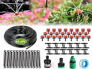 Drip Irrigation Kit 65.6ft/20m Garden DIY Irrigation System with Distribution Tubing Hose Adjustable Nozzles Plant Watering Kit Mist Irrigation System for Garden, Patio, Greenhouse, Lawn