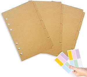 A6 Kraft Paper Divider Index Page Tabs for 6-Holes Ring Binders Notebooks Travel Diary Planner, 6.77x4.06", 5 Tabs per Set, 3 Sets per Pack with 12 Extra Sticker Labels(Harphia, DIYD-013-A6-Craft)