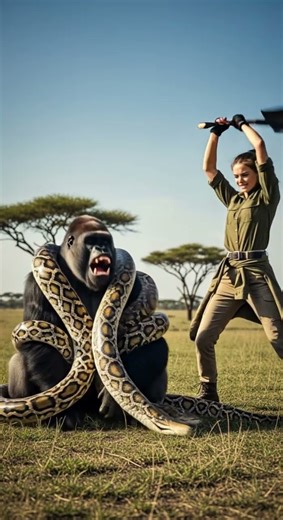 Python grabs gorilla 🐍 Stunning wildlife encounter #ai #animals #nature