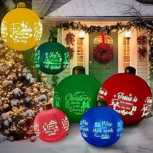 Jetec 6 Pcs Light up Giant Inflatable Jesus Christmas Balls 31.5" 24" 18" PVC Inflatable Christmas Nativity Balls Outdoor Christian Jesus Ornament Blow up Decoration for Xmas Religious Yard Lawn Porch