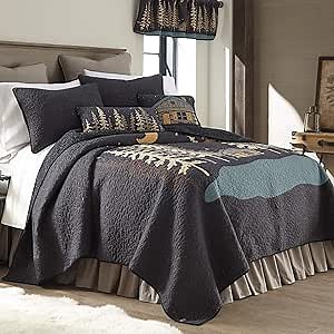 Donna Sharp Cotton Full/Queen Quilt - Moonlit Cabin Lodge Quilt with Forest Pattern - Fits Queen Size and Full Size Beds - Machine Washable - Perfect for Rustic Décor