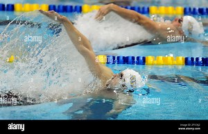 Olympic swimmer Michael Phelps follows through on a stroke during the men's 100-meter backstroke final during the 2009 NC Charlotte UltraSwim at the Mecklenburg County Aquatic Center in Charlotte, North Carolina, Saturday, May 16, 2009. (Photo by Jeff Siner/Charlotte Observer/MCT/Sipa USA Stock Photo - Alamy