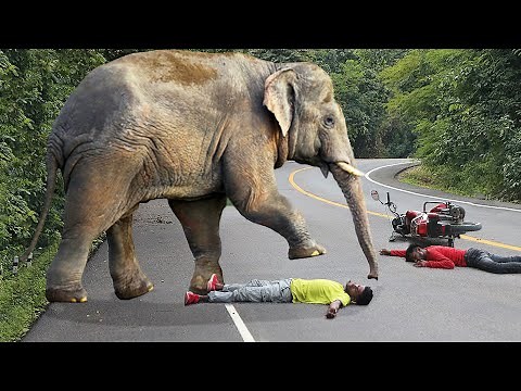 Shocking elephant attack on man in the road | Fun Made Elephant movie