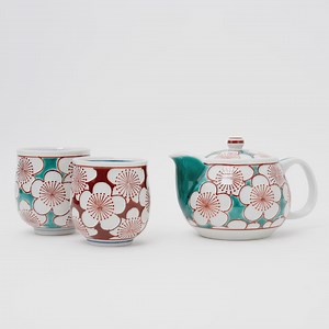 Handmade Kutani Ware Plum Blossom Teapot Cup Set | Japanese Porcelain Tea Set | Red & Turquoise Floral Gift From Japan - Etsy
