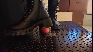Aggressive CBT Stomping in Black Leather Combat Boots with TamyStarly - Bootjob Showjob Ballbusting