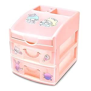 Mini Chests Desk Storage Organizer Pink Plastic Drawers - Desk Drawer Organizer Makeup Office Organization and Storage - Accessories Aesthetic Tabletop Drawers