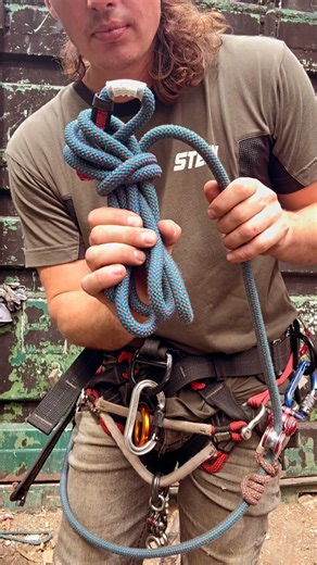 Adam Perry on Instagram: "I like this coil method on a long lanyard . The stopper keeps the bight from creeping out and because of the fig 8 could it spills apart nicely with no tantrum twists in the rope . Liking this camo gyro lanyard #climb #treeclimbing #rope #knots #arb #ropeaccess #climbing #tools #gear"
