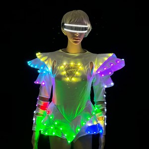 [Hot Item] LED Light DJ Hip Hop Clothing Setwhite Lead Dress Sexy Atmospheric Female Singer One-Piece Bar Stage Lighting Props Costume