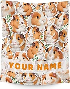 Custom Guinea Pig Blanket for Girls - 40x50 Inches Flannel Blankets with Name - Soft Fuzzy Plush Throws Gift - Funny Throw Blanket for Couch, Sofa
