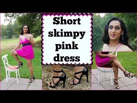 Crossdresser - short skimpy pink dress and black high stiletto heels | NatCrys