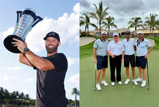 WATCH: LIV Golf star Dustin Johnson and his brother Austin tees up with Donald Trump at Palm Beach