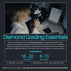 💎Diamond Grading Essentials at IGI New York💎 Ready to master diamond grading? Join us for five weekday mornings of expert-led training where you'll learn how to grade loose diamonds (natural and lab-grown), assess color, clarity, carat weight, polish, symmetry, and more. This course is 50% hands-on practice, using a 10X loupe to prepare you for real-world grading conditions. Upon completion, you will be able to confidently interpret grading reports, appraisals, and gemological documents. 📍Dur