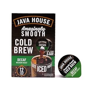 Java House Single-Serve Cold Brew Coffee Pods – Premium 100% Arabica Liquid Concentrate – Smooth & Bold Decaf Roast – 12 Pods – Ready Hot or Iced, Travel-Friendly, TSA Approved