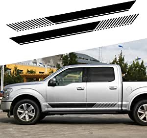SUNJIKA Sports Racing Stripe Stickers Car Body Door Side Skirt Car Door Side Stripe Graphic Vinyl Decals Decoration Racing Accessories for Pickup Trucks SUV Cars Universal (Black 2pcs)