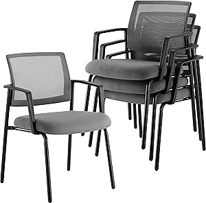 Stackable Waiting Room Chairs, Reception Guest Chair for Office Business Conference with Arm, Set of 4, Grey
