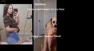 Denise Frazier teasers with dog. K9 fuck girl