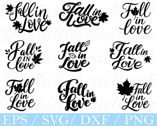 Fall in Love Typography SVG: Autumn Design Graphics (digital Download - Etsy