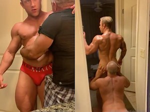 Old man worship and sex with bodybuilder