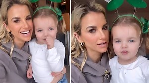 Vogue Williams displays her toned midriff in white crop top and jeans