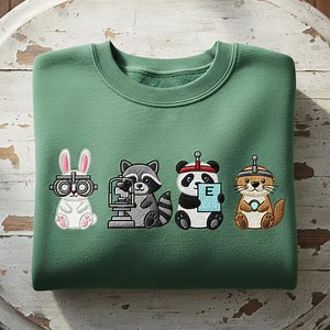 Embroidered Optometry Graduation Sweatshirt, Bunny Raccoon Panda Otter Tee, Optometrist Lover Gift, Eye Doctor Shirt, Eye Glasses Crewneck - Etsy