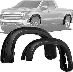 YITAMOTOR Smooth Fender Flares Compatible with 2019-2026 Chevy Silverado 1500 (NOT FIT 2019 LD), Pocket Bolt-Riveted Style, 4 Pcs Paintable Wheel Flares