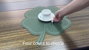 Simple Four-Leaf Clover Placemat Environmentally Friendly PVC Washable Oil Proof Heat Insulation Anti-Hot Wall Hanging Convenient Leather Placemat (Atrovirens)